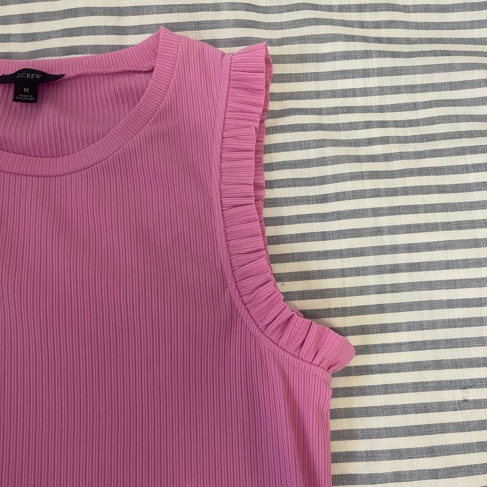 J. Crew Pink Ribbed Ruffle Tank - Picture 7 of 12